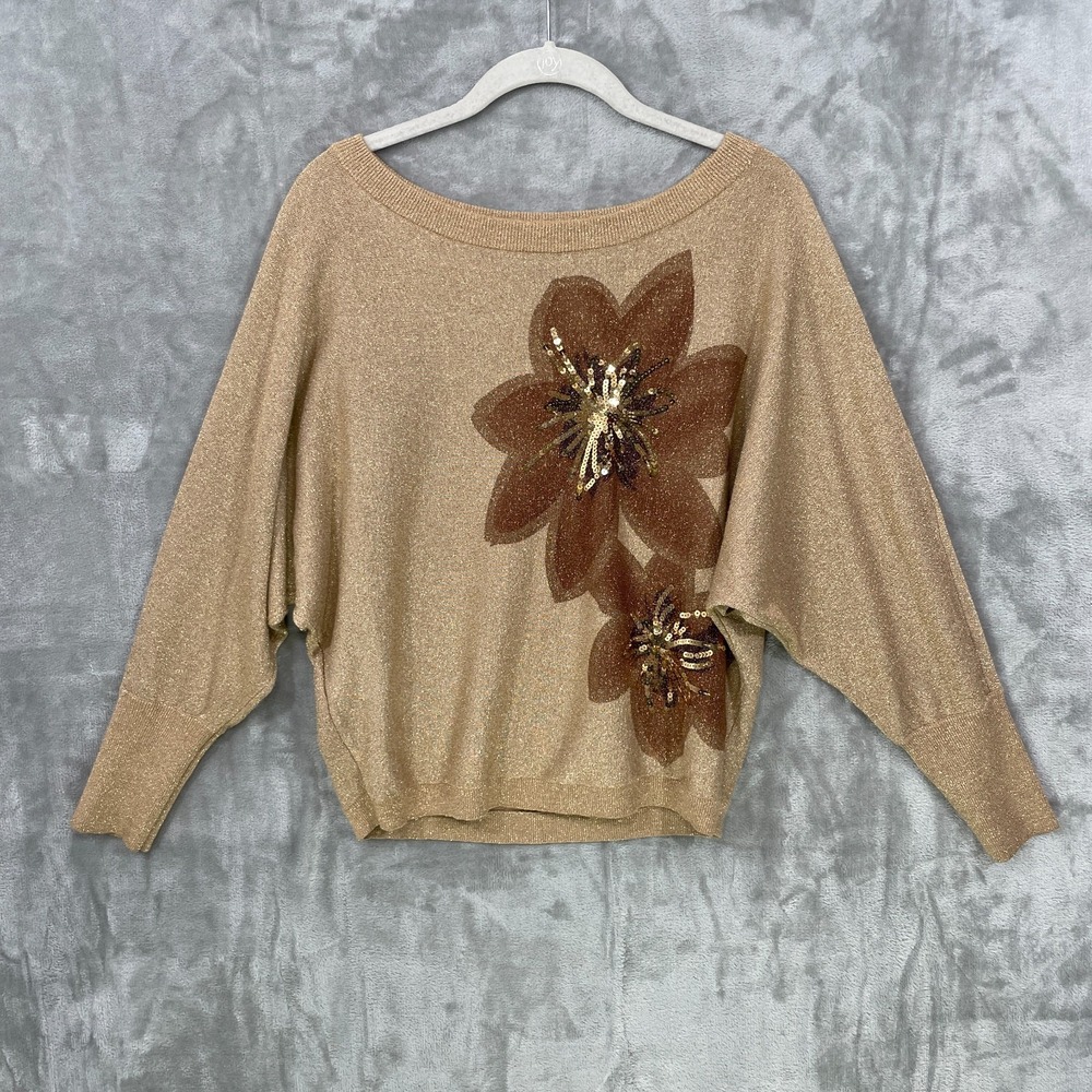 INC International Concepts Womens Gold Metallic Floral  Sweater Size‎ Small